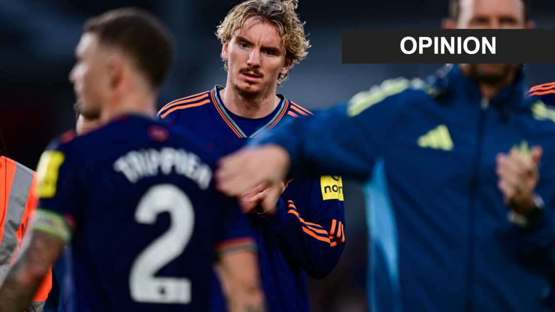 Nick Woltemade looks dejected after Newcastle United lose to Brentford in the Premier League.
