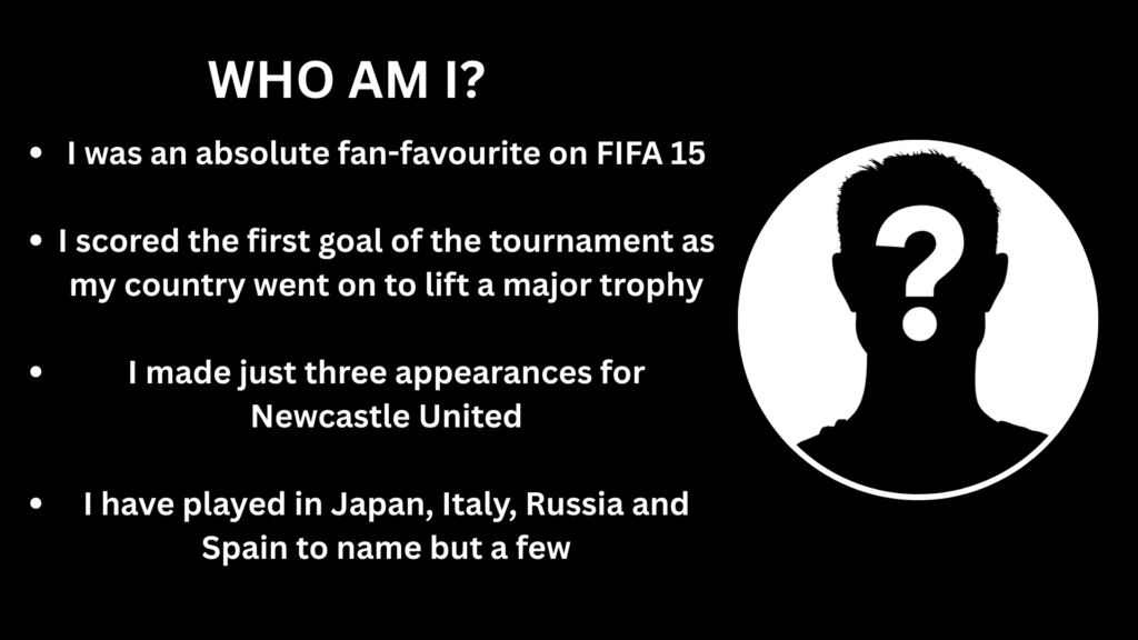 Quiz graphic with clues for a mystery former Newcastle United player