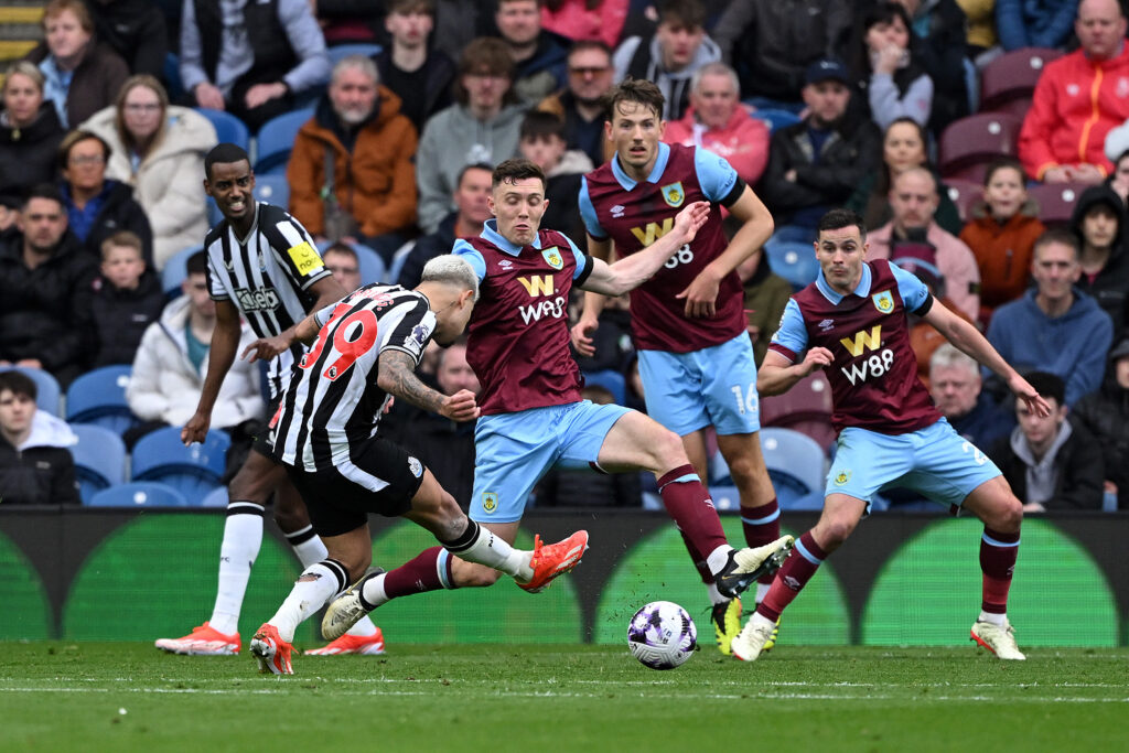 Bruno Guimaraes scores for Newcastle United against Burnley.