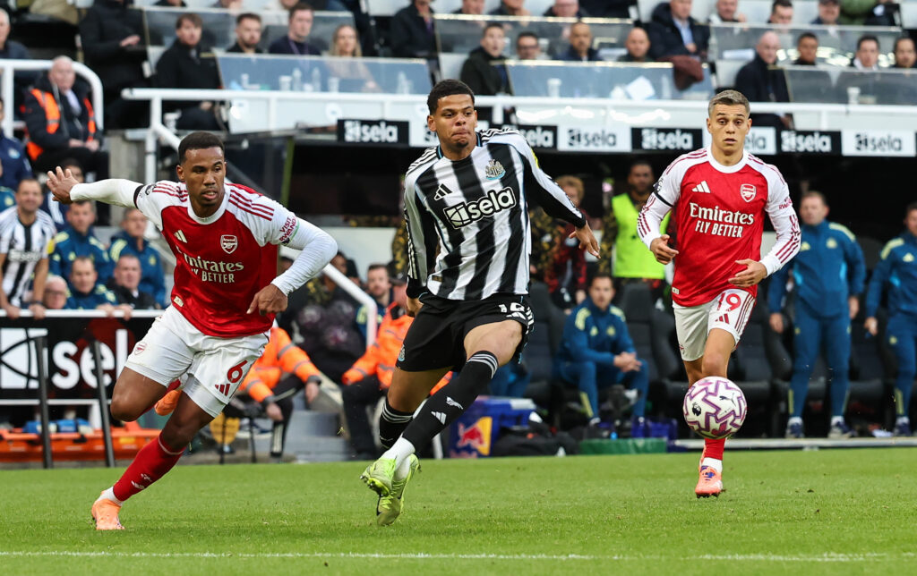 Will Osula in action for Newcastle United against Arsenal.