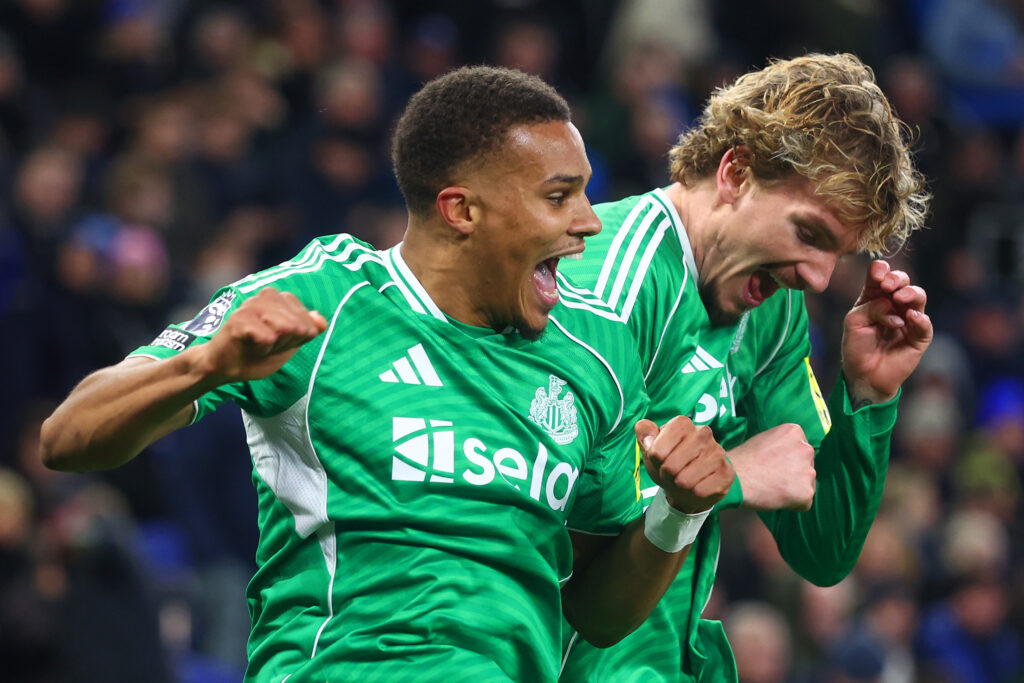 Malick Thiaw and Nick Woltemade celebrate together.
