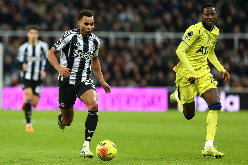 Jacob Murphy in action for Newcastle United against Tottenham Hotspur.