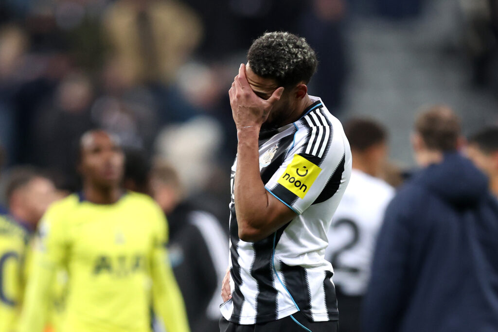 Joelinton is dejected after Newcastle United's Premier League draw with Spurs.