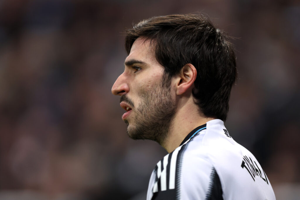 Sandro Tonali in action for Newcastle United against Tottenham Hotspur.