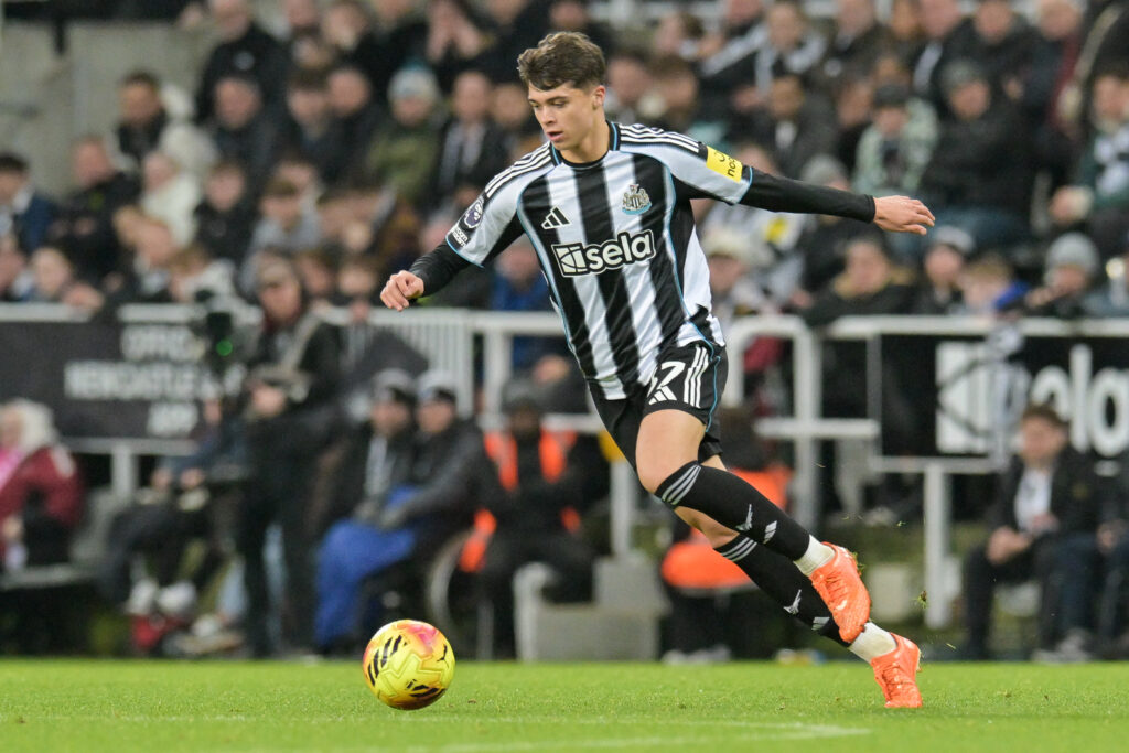 Lewis Miley in action for Newcastle United against Burnley.
