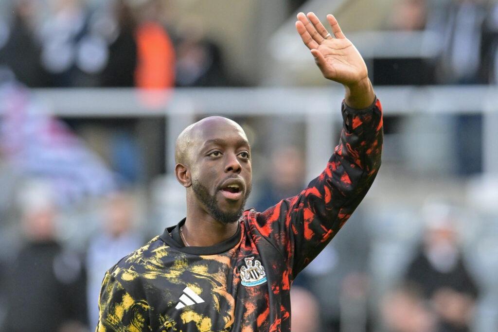 Yoane Wissa waves during the warm-up before Newcastle United vs Burnley.