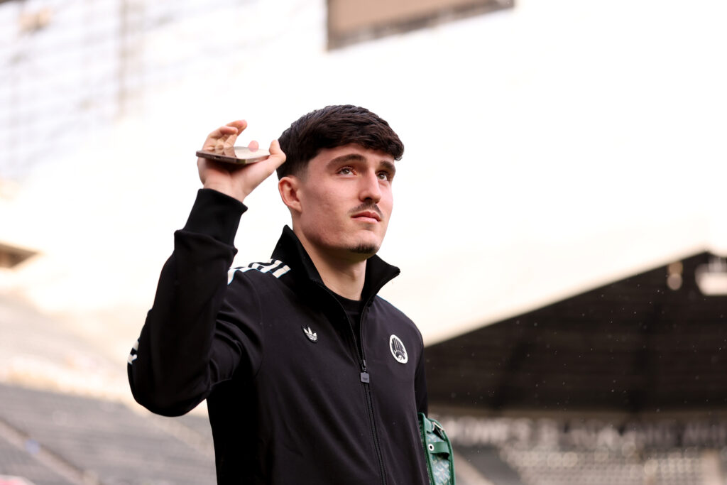 Tino Livramento arrives at St James' Park for Newcastle United's Premier League game against Burnley.