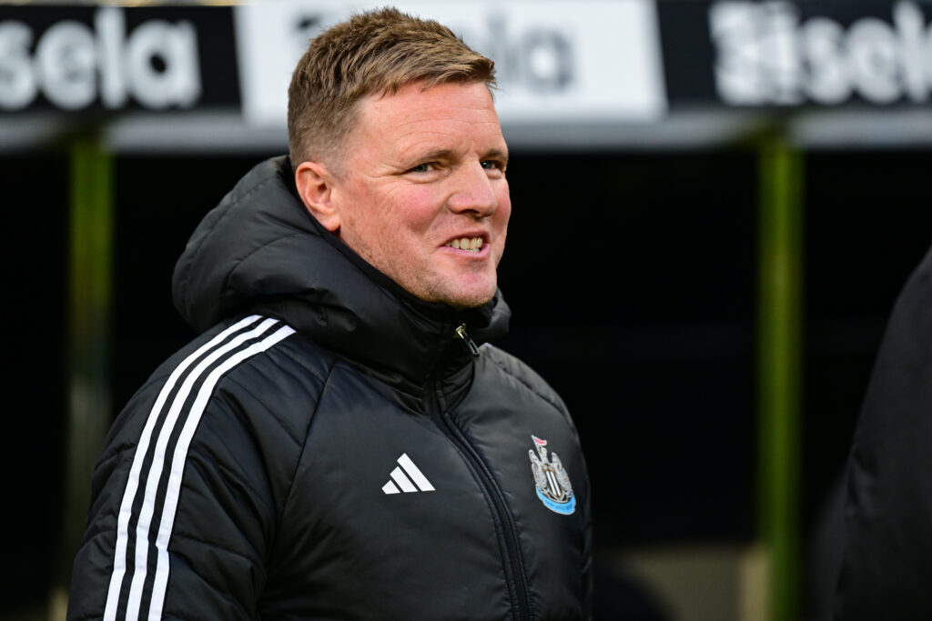 Eddie Howe looks on during Newcastle United's Premier League game against Burnley.
