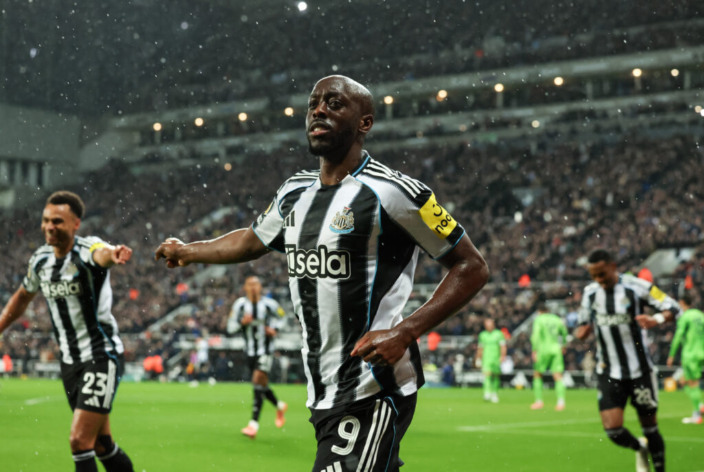 Yoane Wissa celebrates scoring for Newcastle United against Fulham in the Carabao Cup.