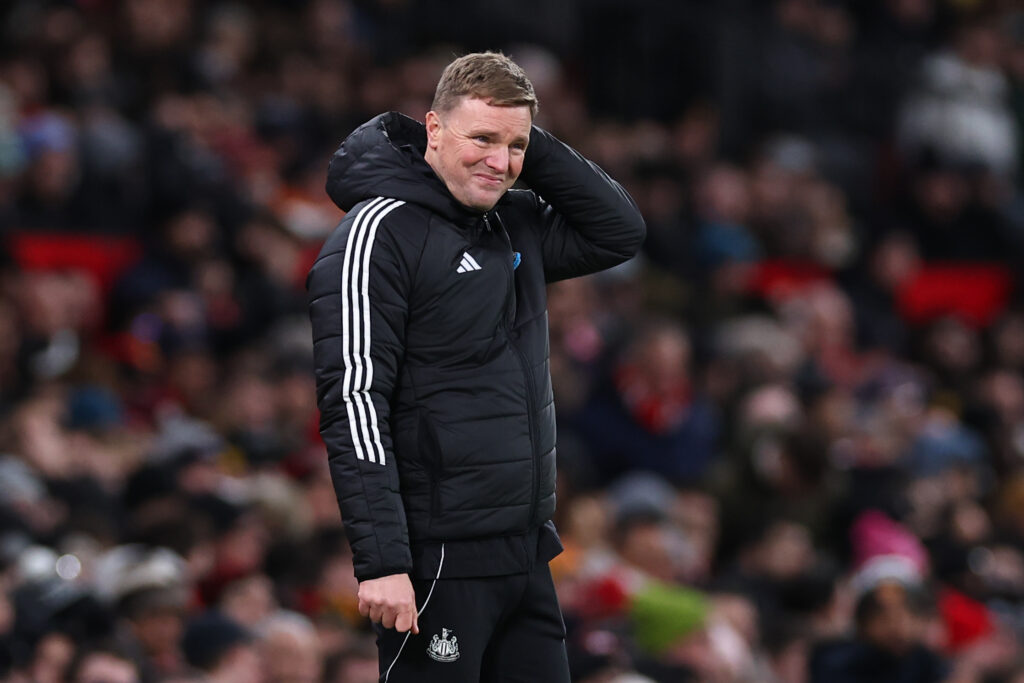 Eddie Howe during the Premier League match between Manchester United and Newcastle United.