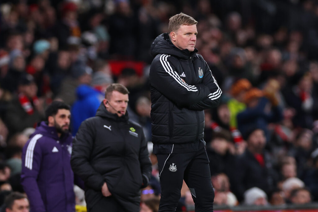 Eddie Howe reacts during Manchester United versus Newcastle United in the Premier League.