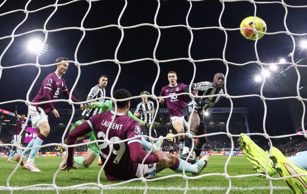 Yoane Wissa scores for Newcastle United against Burnley in the Premier League.