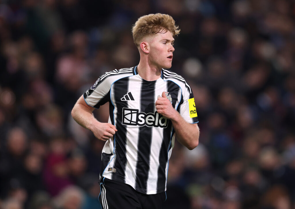 Lewis Hall playing for Newcastle United against Burnley.