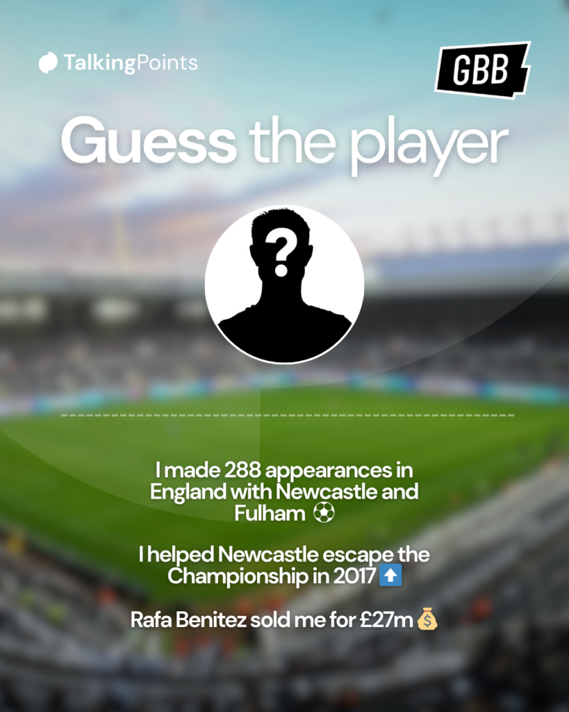 Who Am I graphic with clues for a mystery player who played for Newcastle and Fulham