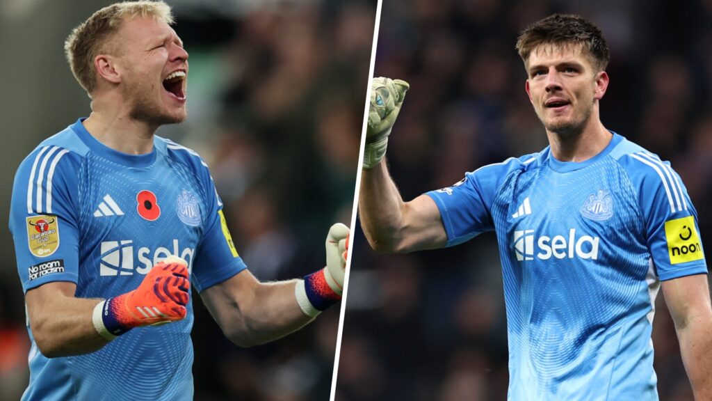 Split image showing Aaron Ramsdale playing for Newcastle United and Nick Pope playing for Newcastle United.
