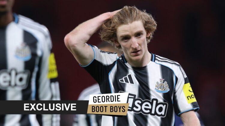 Newcastle United star Anthony Gordon with exclusive branding overlaid.