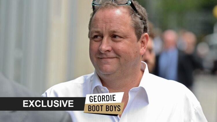 Former Newcastle United owner Mike Ashley with exclusive banner overlaid.