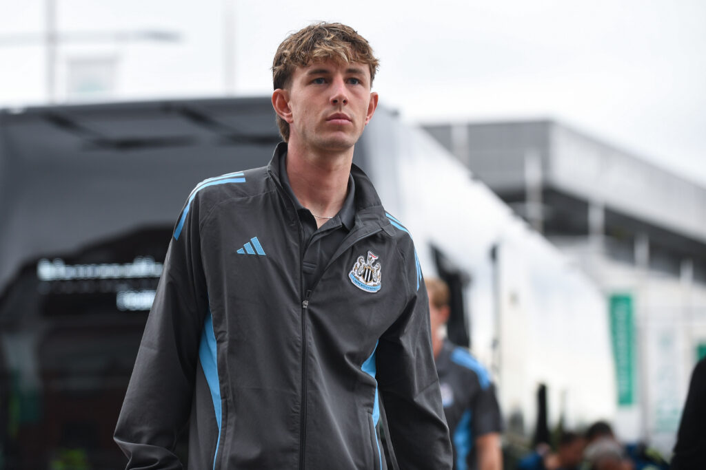 Joe White arrives before Newcastle United's friendly against Celtic.