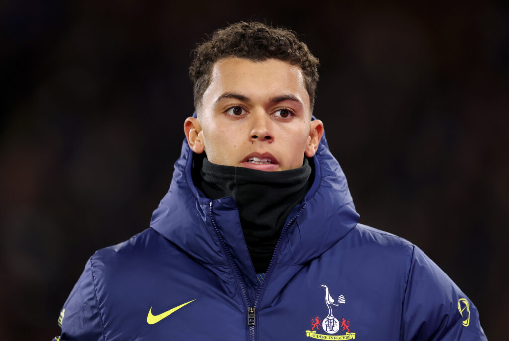 Brennan Johnson looks on prior to Tottenham's Premier League game against Crystal Palace.
