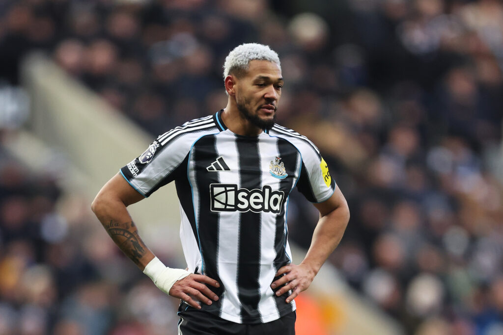 Joelinton reacts during Newcastle United's Premier League match against Crystal Palace.