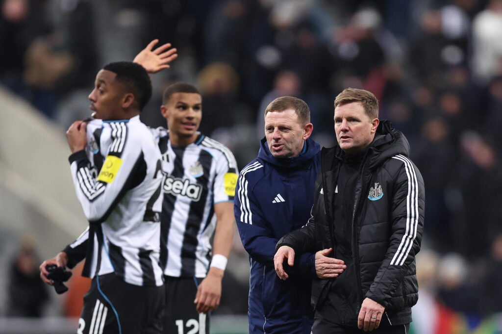 Eddie Howe and Graeme Jones after Newcastle United's win against Crystal Palace.