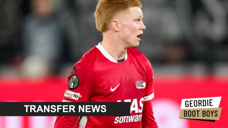 Newcastle United transfer target Kees Smit, with transfer news banner overlaid.