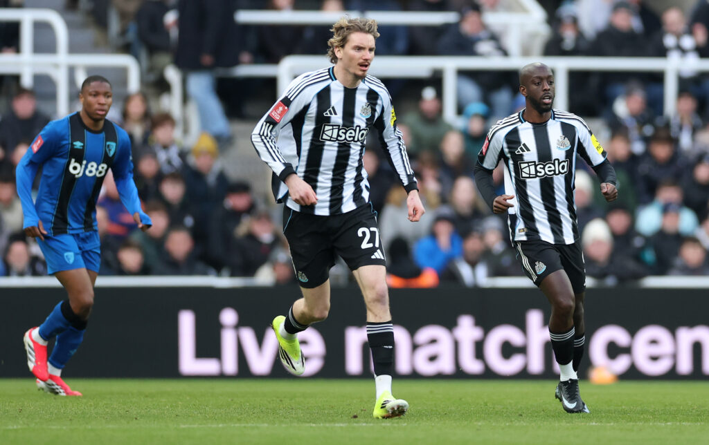 Nick Woltemade and Yoane Wissa in action for Newcastle United against Bournemouth in the FA Cup.