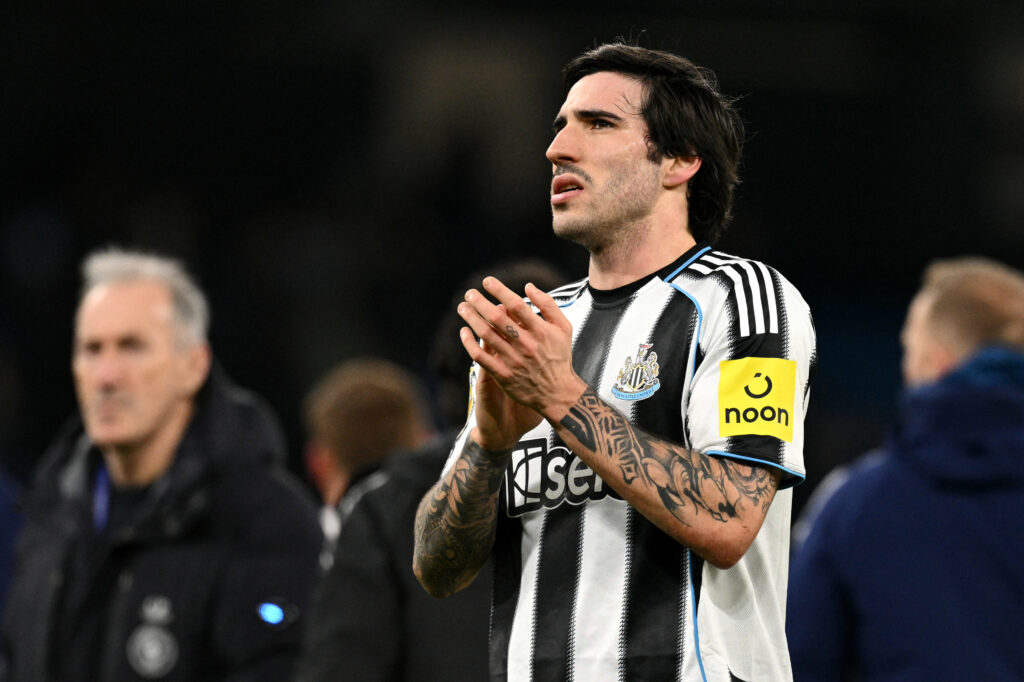 Sandro Tonali reacts after Newcastle United lose to Brentford in the Premier League.
