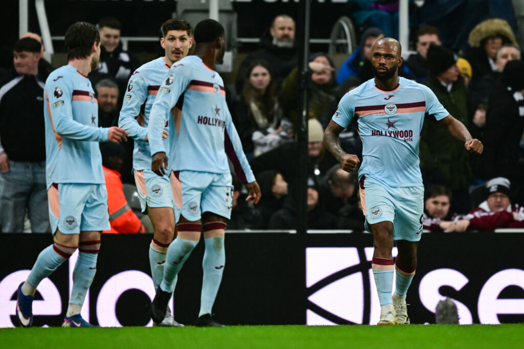 Brentford celebrate scoring against Newcastle.