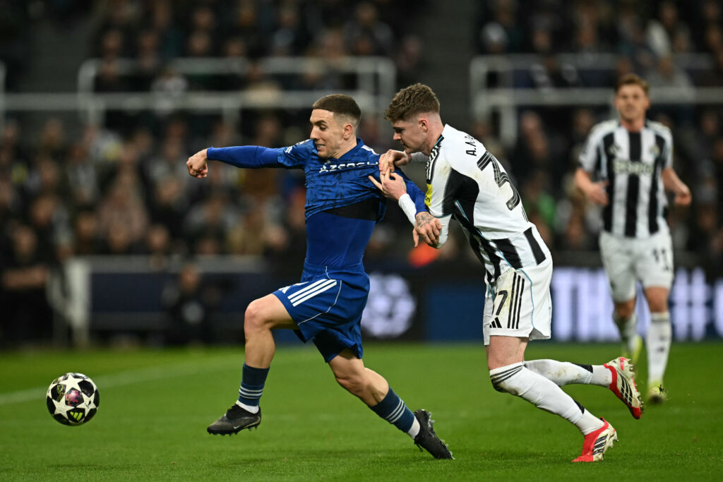 Alex Murphy playing for Newcastle United against Qarabag.