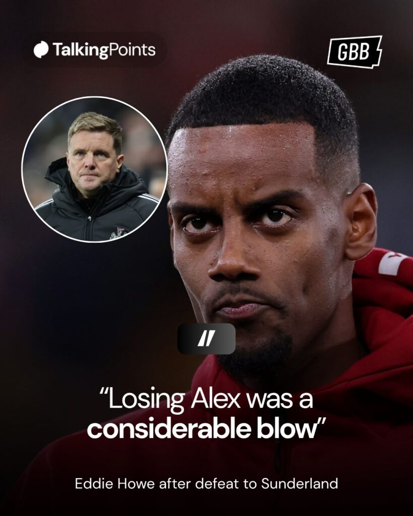 Quotes from Eddie Howe on Newcastle United losing Alexander Isak. It reads: "Losing Alex was a considerable blow for us."