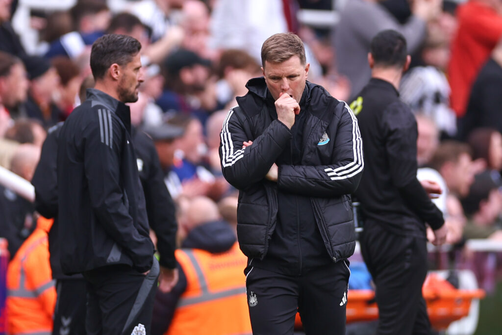 Eddie Howe reacts during the Premier League game between Newcastle United and Sunderland.