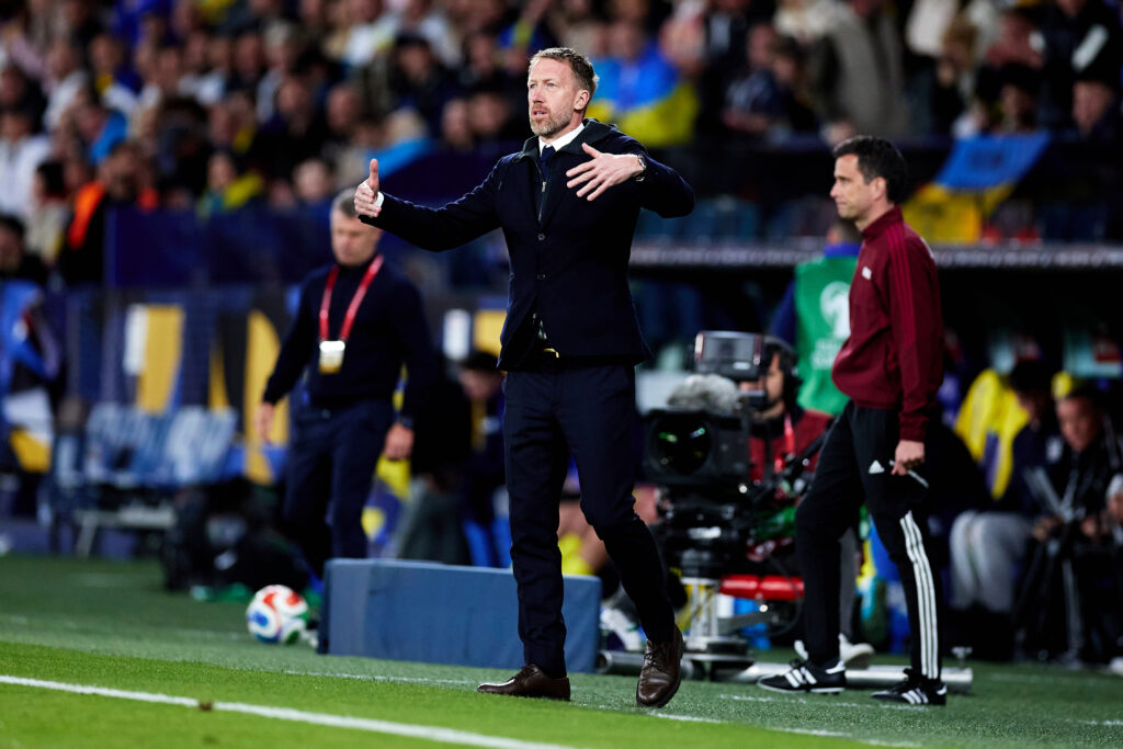 Graham Potter reacts during Sweden's World Cup qualifier against Ukraine.