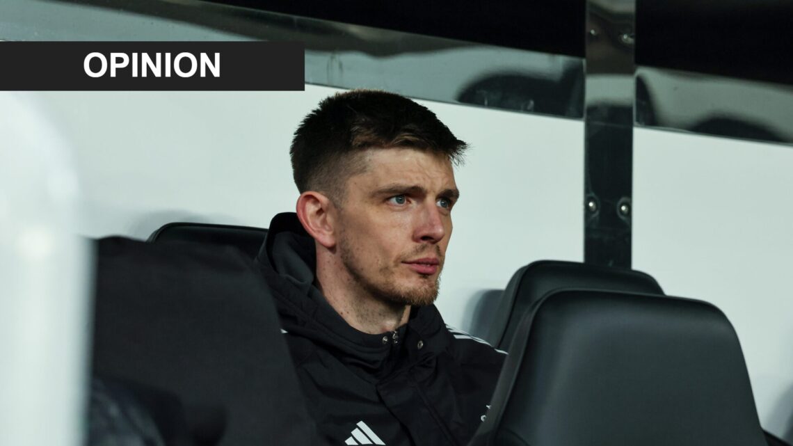 Nick Pope watching Newcastle United vs Manchester United from the bench. An 'opinion' banner has been added.