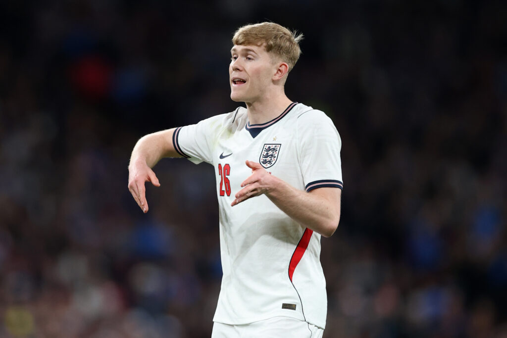 Lewis Hall reacts during England's international friendly against Japan.