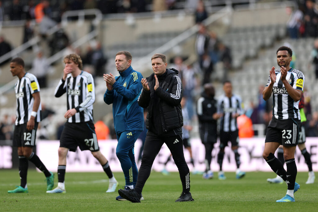 Eddie Howe claps the Newcastle United fans after they lose to Bournemouth.