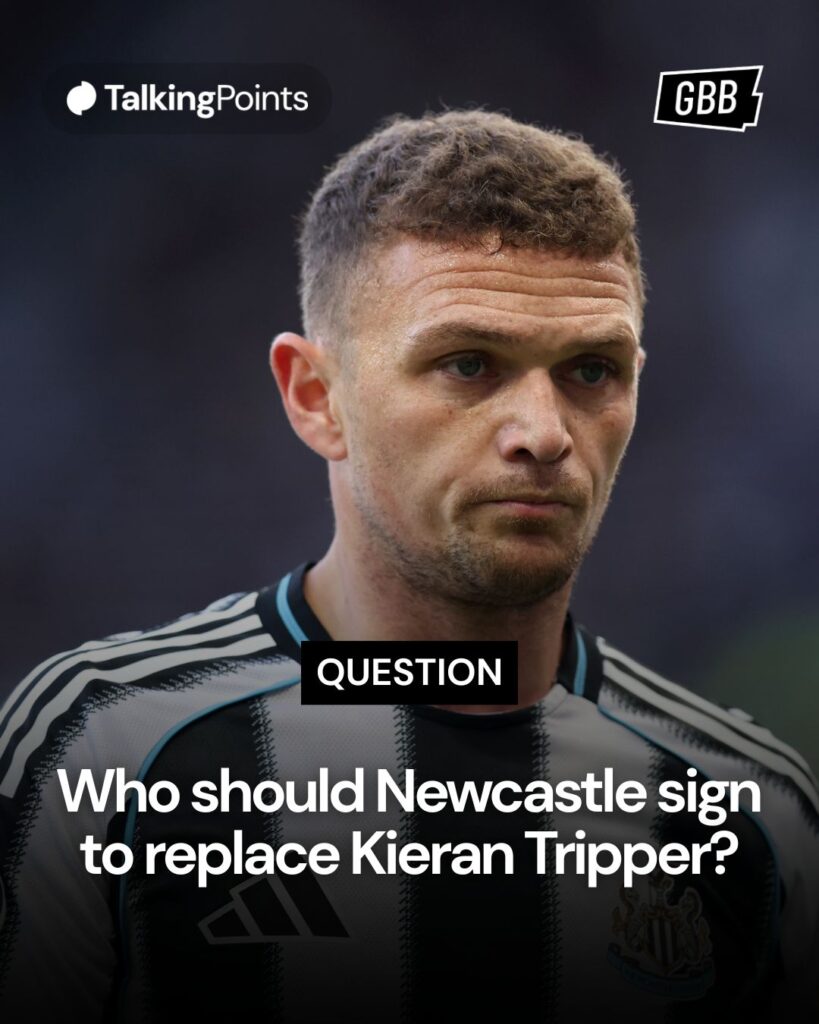 A graphic of Kieran Trippier playing for Newcastle United captioned with the question: "Who should Newcastle sign to replace Kieran Trippier?"