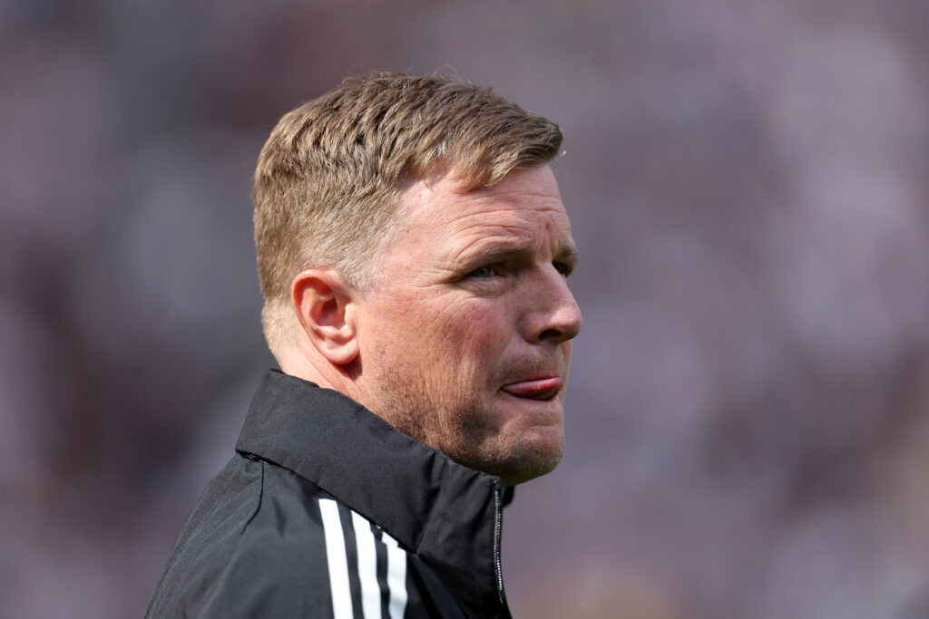 Eddie Howe looks on prior to Newcastle United's Premier League game against Brighton.