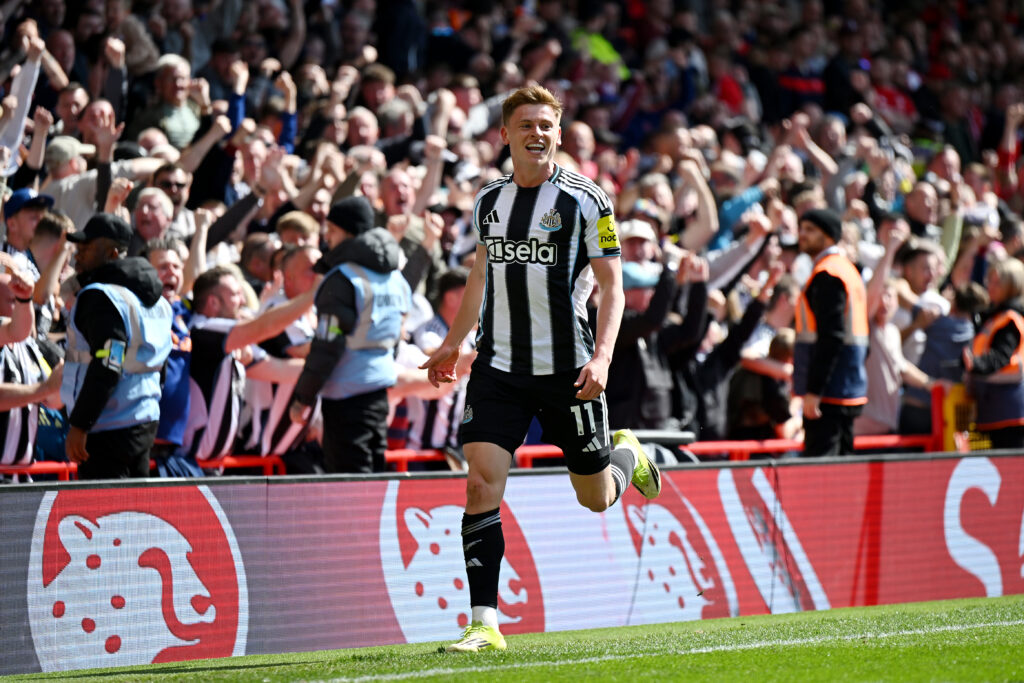Harvey Barnes celebrates after scoring for Newcastle United against Nottingham Forest.