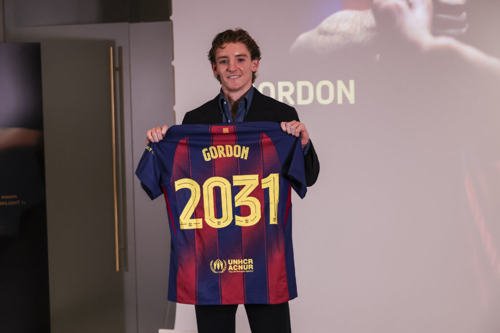 Anthony Gordon his presentation as a new player of FC Barcelona at Commercial Office.