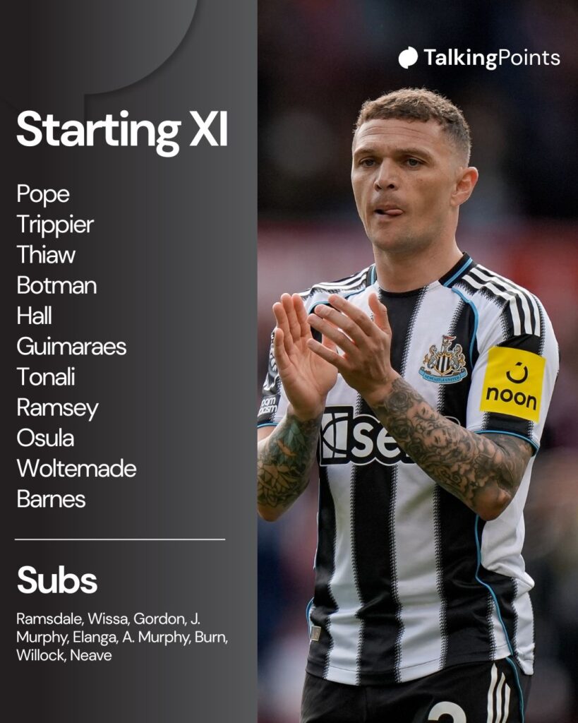 A graphic showing Newcastle United's starting XI vs West Ham on 17/05/2026.